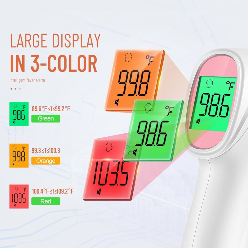 Viproud Forehead Thermometer for Adults, Kids & Babies, No-Touch Digital Thermometer with LCD Backlight Display, Fever Alarm and 1s Instant Reading - Pink - Image 5